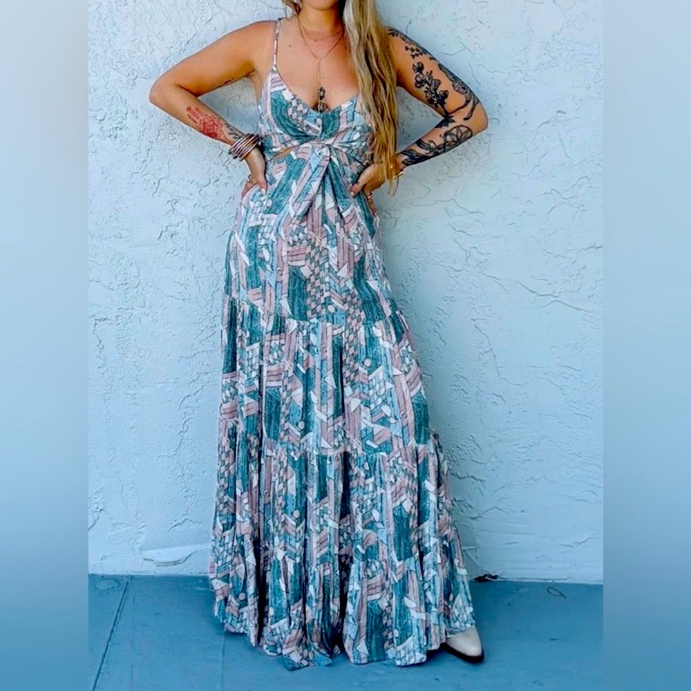 Blue B Collection Maxi Sun Dress small boutique spaghetti strap hemmed petite